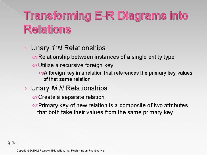 Transforming E-R Diagrams into Relations › Unary 1: N Relationships Relationship between instances of