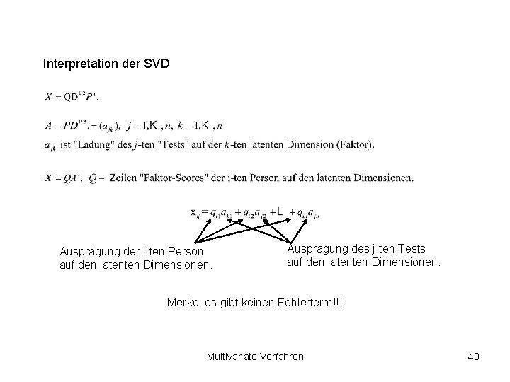 Interpretation der SVD Ausprägung der i-ten Person auf den latenten Dimensionen. Ausprägung des j-ten