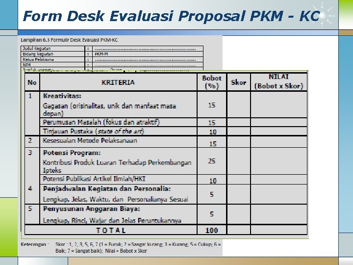 Form Desk Evaluasi Proposal PKM - KC 
