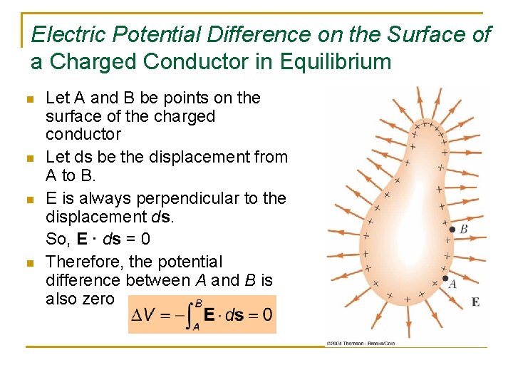 Electric Potential Difference on the Surface of a Charged Conductor in Equilibrium n n