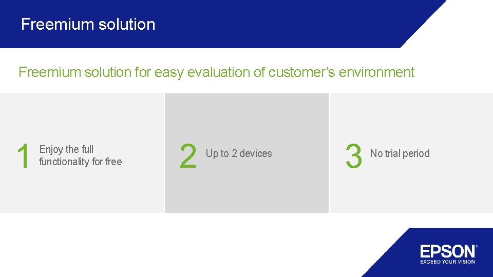 Freemium solution for easy evaluation of customer’s environment 1 Enjoy the full functionality for Freemium solution for easy evaluation of customer’s environment 1 Enjoy the full functionality for