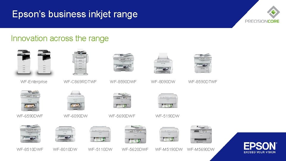 Epson’s business inkjet range Innovation across the range WF-Enterprise WF-6590 DWF WF-8510 DWF WF-C Epson’s business inkjet range Innovation across the range WF-Enterprise WF-6590 DWF WF-8510 DWF WF-C