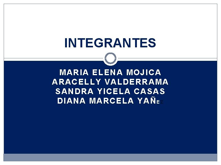 INTEGRANTES MARIA ELENA MOJICA ARACELLY VALDERRAMA SANDRA YICELA CASAS DIANA MARCELA YAÑ E Z