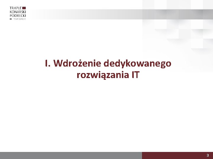 I. Wdrożenie dedykowanego rozwiązania IT 3 