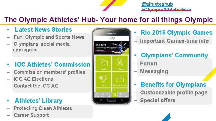 @athleteshub #Olympic. Athletes. Hub The Olympic Athletes’ Hub- Your home for all things Olympic