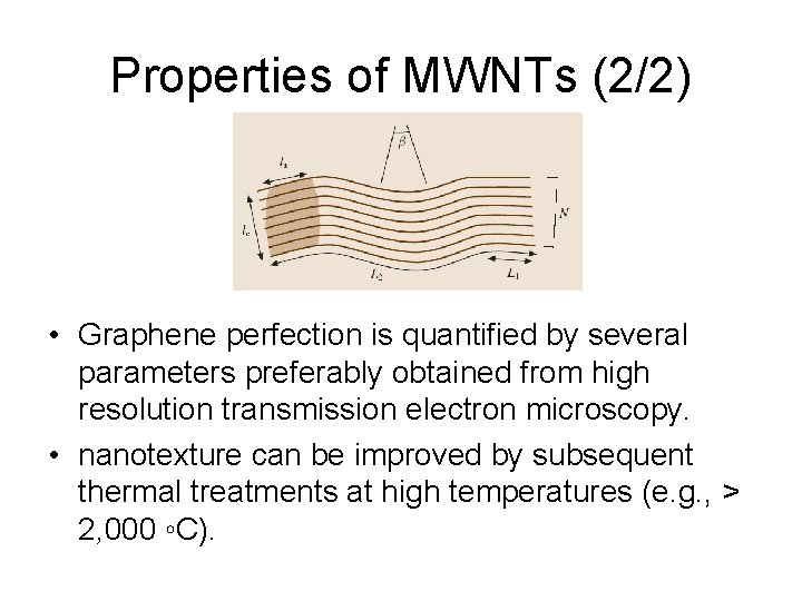 Properties of MWNTs (2/2) • Graphene perfection is quantified by several parameters preferably obtained