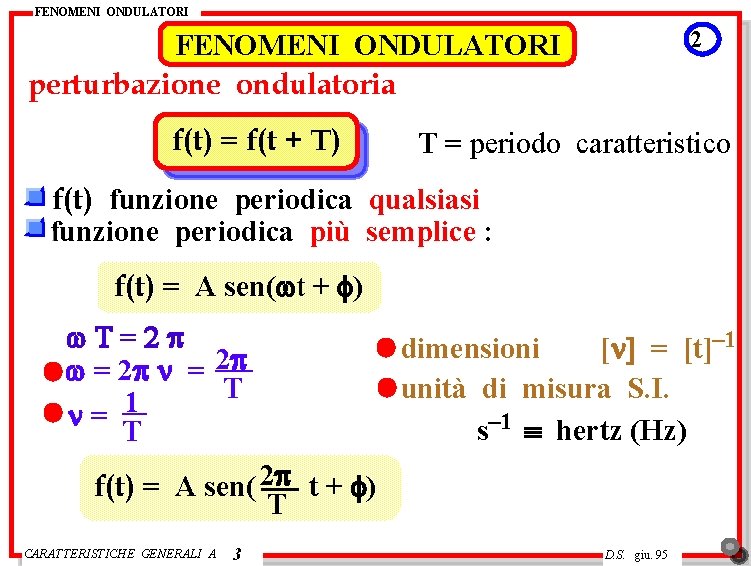 FENOMENI ONDULATORI 2 FENOMENI ONDULATORI perturbazione ondulatoria f(t) = f(t + T) T =