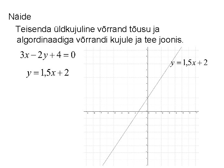 Näide Teisenda üldkujuline võrrand tõusu ja algordinaadiga võrrandi kujule ja tee joonis. 