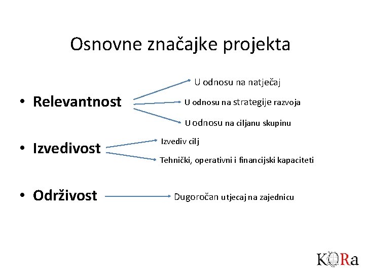 Osnovne značajke projekta U odnosu na natječaj • Relevantnost U odnosu na strategije razvoja