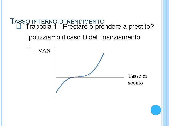 TASSO INTERNO DI RENDIMENTO q Trappola 1 - Prestare o prendere a prestito? Ipotizziamo