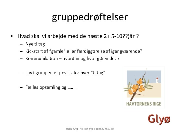 gruppedrøftelser • Hvad skal vi arbejde med de næste 2 ( 5 -10? ?