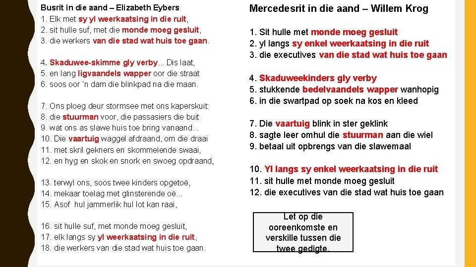 Busrit in die aand – Elizabeth Eybers 1. Elk met sy yl weerkaatsing in