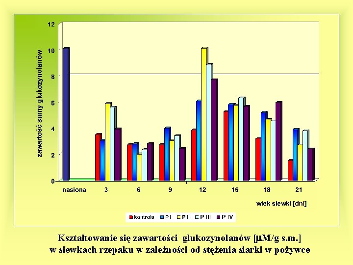 Kształtowanie się zawartości glukozynolanów [ M/g s. m. ] w siewkach rzepaku w zależności