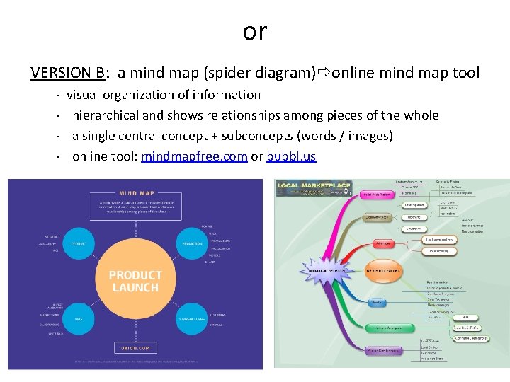 or VERSION B: a mind map (spider diagram) online mind map tool - visual