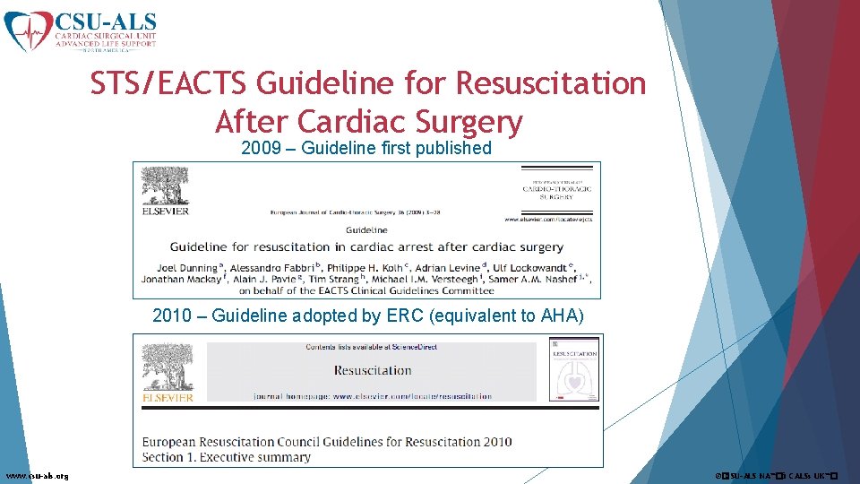 STS/EACTS Guideline for Resuscitation After Cardiac Surgery 2009 – Guideline first published 2010 –