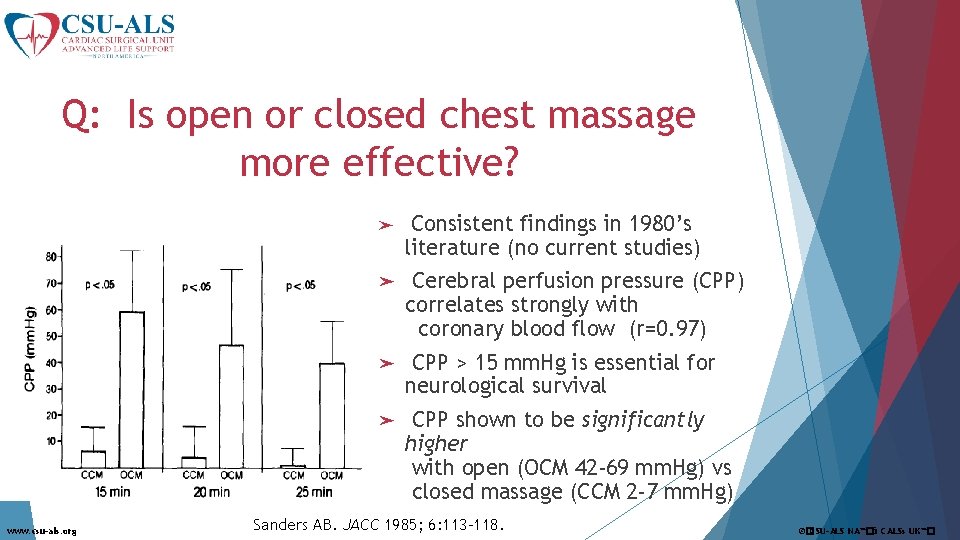 Q: Is open or closed chest massage more effective? www. csu-als. org ➤ Consistent