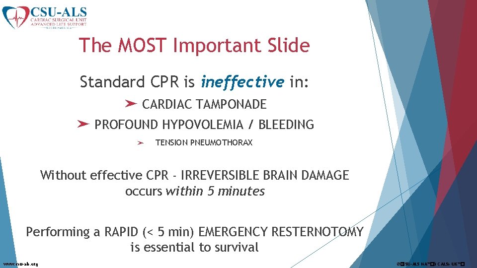The MOST Important Slide Standard CPR is ineffective in: ➤ CARDIAC TAMPONADE ➤ PROFOUND