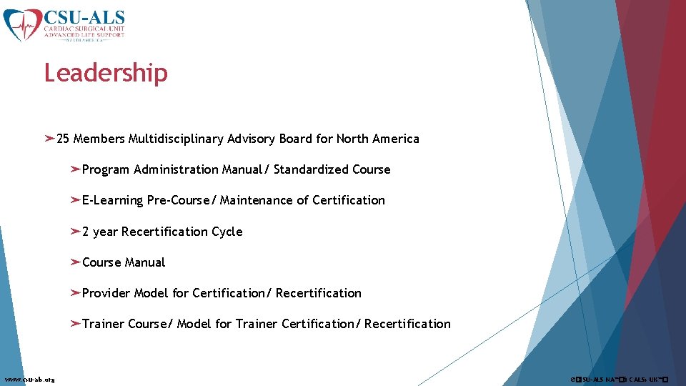 Leadership ➤ 25 Members Multidisciplinary Advisory Board for North America ➤Program Administration Manual/ Standardized