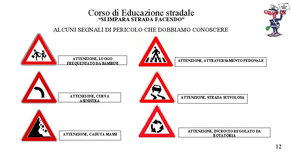 Corso di Educazione stradale “SI IMPARA STRADA FACENDO” ALCUNI SEGNALI DI PERICOLO CHE DOBBIAMO Corso di Educazione stradale “SI IMPARA STRADA FACENDO” ALCUNI SEGNALI DI PERICOLO CHE DOBBIAMO
