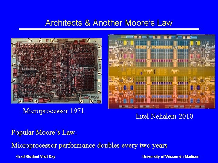 Architects & Another Moore’s Law Microprocessor 1971 Intel Nehalem 2010 Popular Moore’s Law: Microprocessor