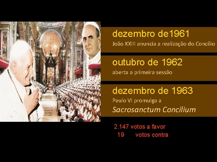 dezembro de 1961 João XXIII anuncia a realização do Concílio outubro de 1962 aberta