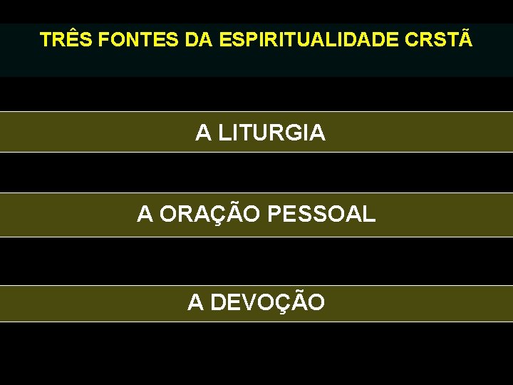 TRÊS FONTES DA ESPIRITUALIDADE CRSTÃ A LITURGIA A ORAÇÃO PESSOAL A DEVOÇÃO 