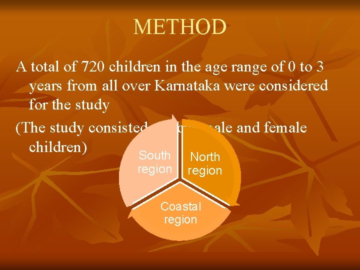 METHOD A total of 720 children in the age range of 0 to 3 METHOD A total of 720 children in the age range of 0 to 3
