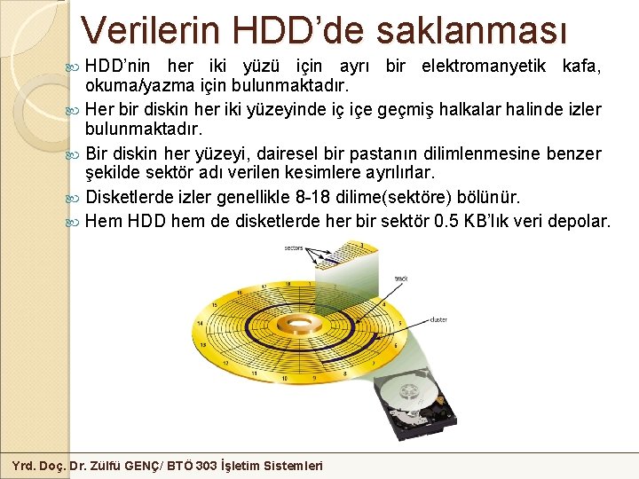 Verilerin HDD’de saklanması HDD’nin her iki yüzü için ayrı bir elektromanyetik kafa, okuma/yazma için