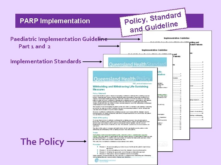 PARP Implementation Paediatric Implementation Guideline Part 1 and 2 Implementation Standards The Policy ard