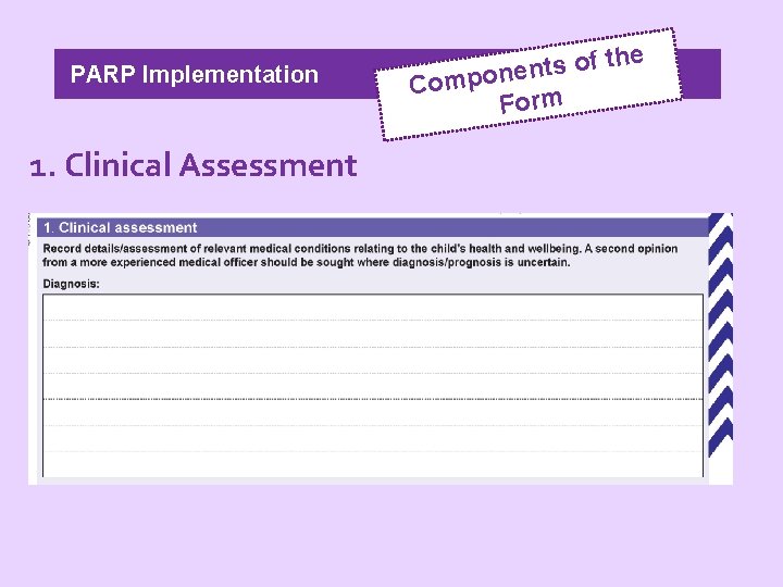 PARP Implementation 1. Clinical Assessment f th o s t n e n Compo