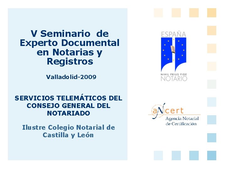 V Seminario de Experto Documental en Notarias y Registros Valladolid-2009 SERVICIOS TELEMÁTICOS DEL CONSEJO