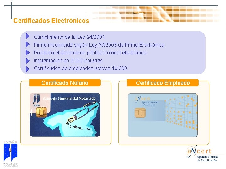 Certificados Electrónicos Cumplimento de la Ley 24/2001 Firma reconocida según Ley 59/2003 de Firma