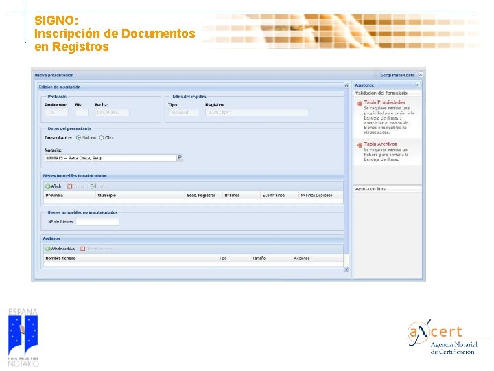 SIGNO: Inscripción de Documentos en Registros 43 SIGNO: Inscripción de Documentos en Registros 43