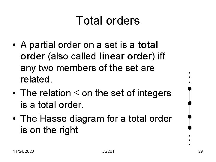 Total orders • A partial order on a set is a total order (also