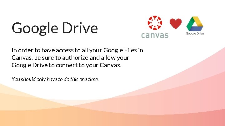 Google Drive In order to have access to all your Google Files in Canvas,