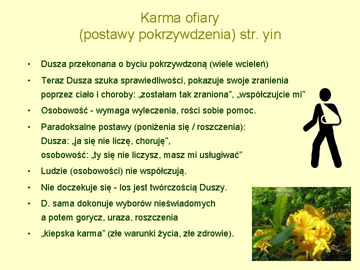Karma ofiary (postawy pokrzywdzenia) str. yin • Dusza przekonana o byciu pokrzywdzoną (wiele wcieleń)