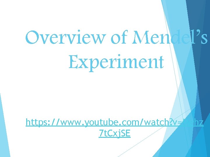 Overview of Mendel’s Experiment https: //www. youtube. com/watch? v=Mehz 7 t. Cxj. SE 