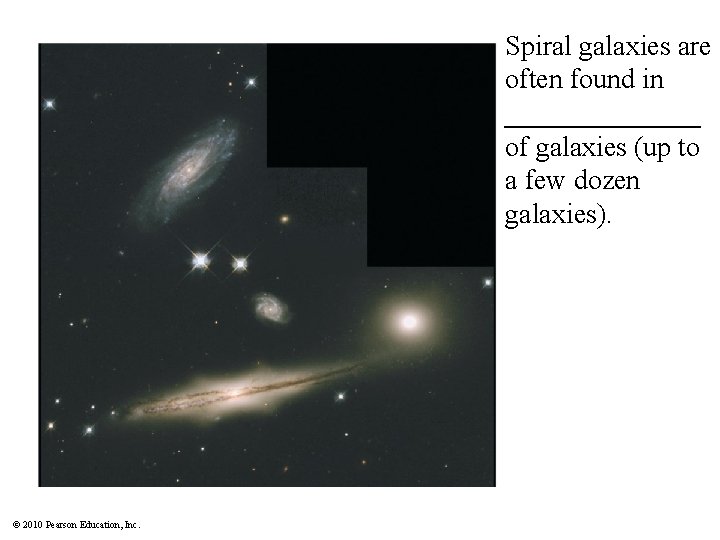 Spiral galaxies are often found in _______ of galaxies (up to a few dozen