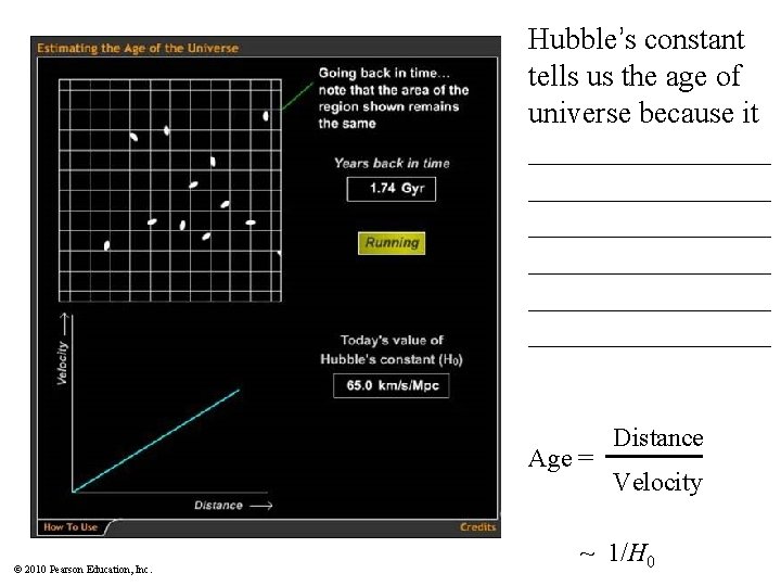 Hubble’s constant tells us the age of universe because it ________________ ________________ Age =