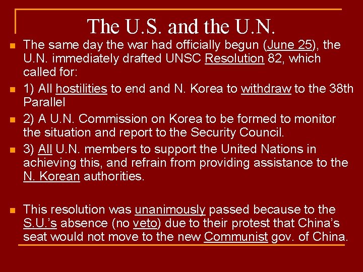 The U. S. and the U. N. n n n The same day the