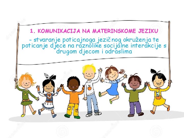 1. KOMUNIKACIJA NA MATERINSKOME JEZIKU - stvaranje poticajnoga jezičnog okruženja te poticanje djece na 1. KOMUNIKACIJA NA MATERINSKOME JEZIKU - stvaranje poticajnoga jezičnog okruženja te poticanje djece na