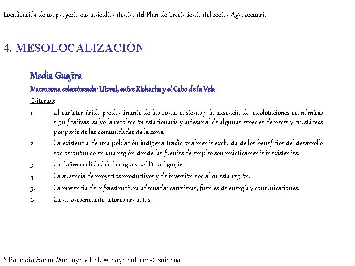 Localización de un proyecto camaricultor dentro del Plan de Crecimiento del Sector Agropecuario 4.