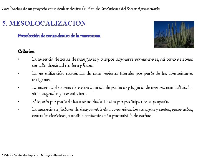 Localización de un proyecto camaricultor dentro del Plan de Crecimiento del Sector Agropecuario 5. Localización de un proyecto camaricultor dentro del Plan de Crecimiento del Sector Agropecuario 5.