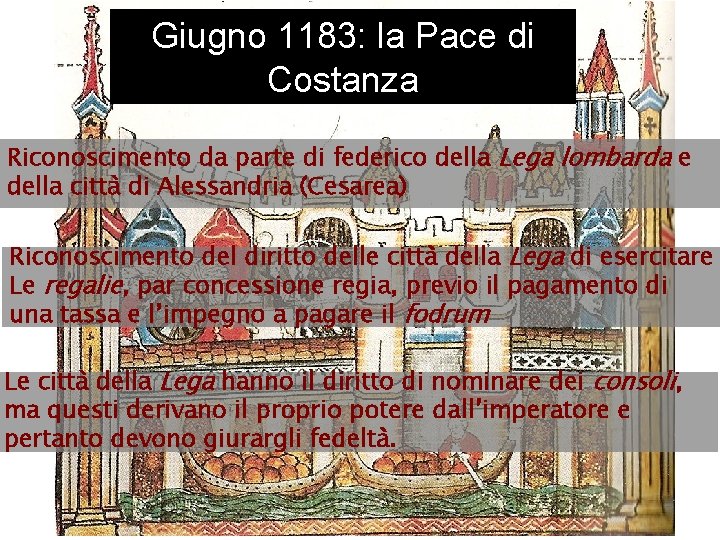 Giugno 1183: la Pace di Costanza Riconoscimento da parte di federico della Lega lombarda