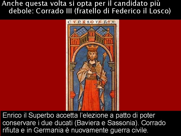 Anche questa volta si opta per il candidato più debole: Corrado III (fratello di