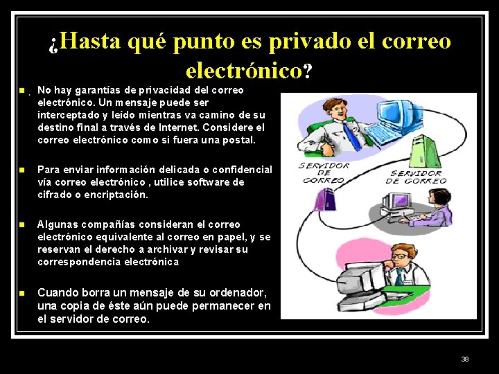 ¿Hasta qué punto es privado el correo electrónico? n No hay garantías de privacidad