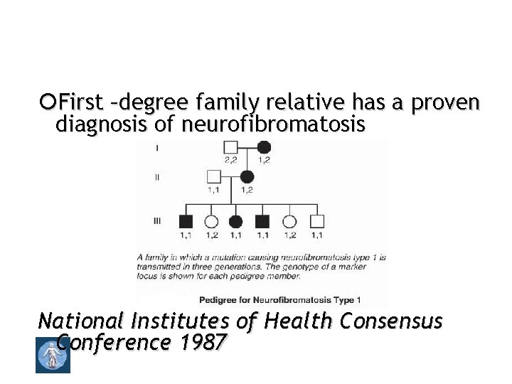  First –degree family relative has a proven diagnosis of neurofibromatosis National Institutes of