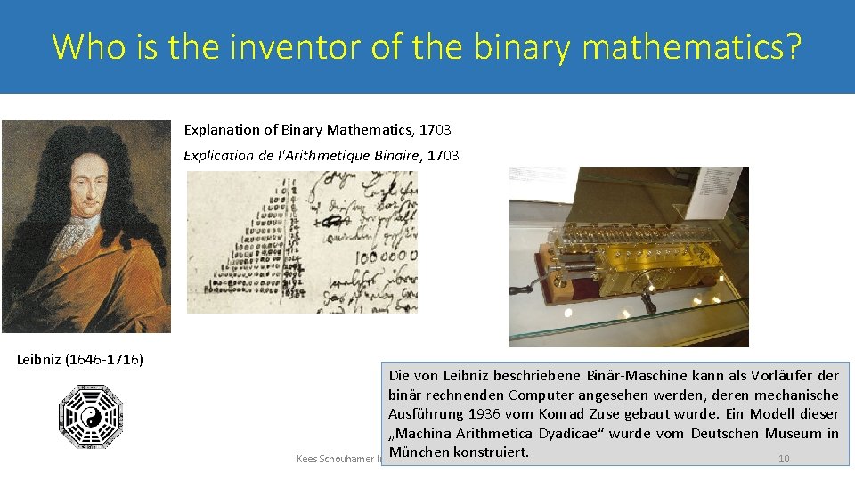 Who is the inventor of the binary mathematics? Explanation of Binary Mathematics, 1703 Explication