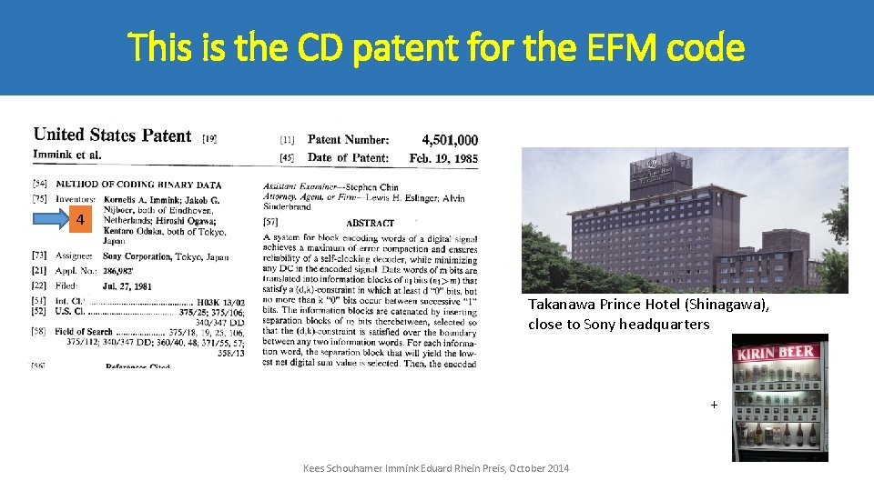 This is the CD patent for the EFM code 4 Takanawa Prince Hotel (Shinagawa),