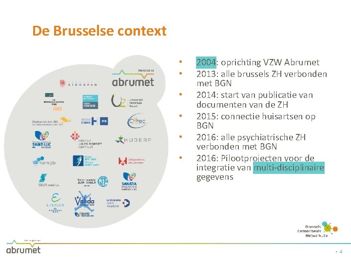 De Brusselse context • • • 2004: oprichting VZW Abrumet 2013: alle brussels ZH